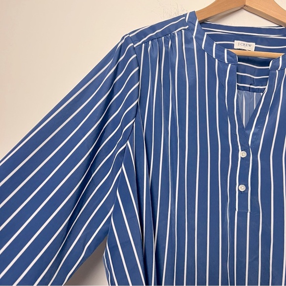 J. Crew Blue White Stripe Long Sleeve Button Popover Shirt Preppy Fall 2024 - Picture 5 of 12
